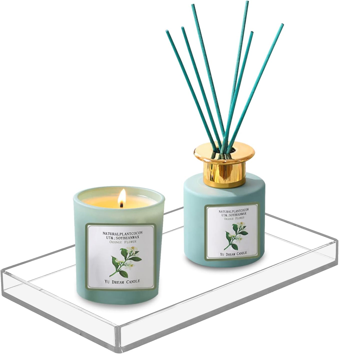 Bigfety Handmade Clear Acrylic Bathroom Vanity Tray - Medium Sturdy Organizer for Soap, Sponge, Cup, Plant on Countertop