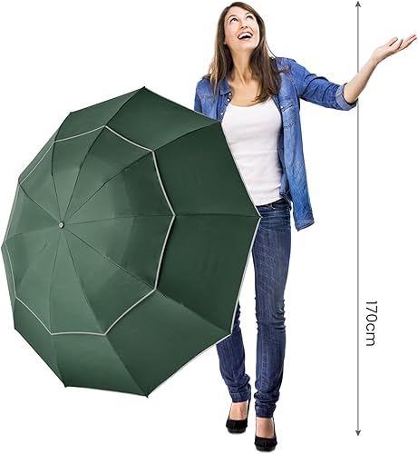 Miniatura 54 de G4Free Paraguas invertido resistente al viento de 54/62 pulgadas con rayas reflectantes, paraguas de golf grande y compacto para lluvia, 10