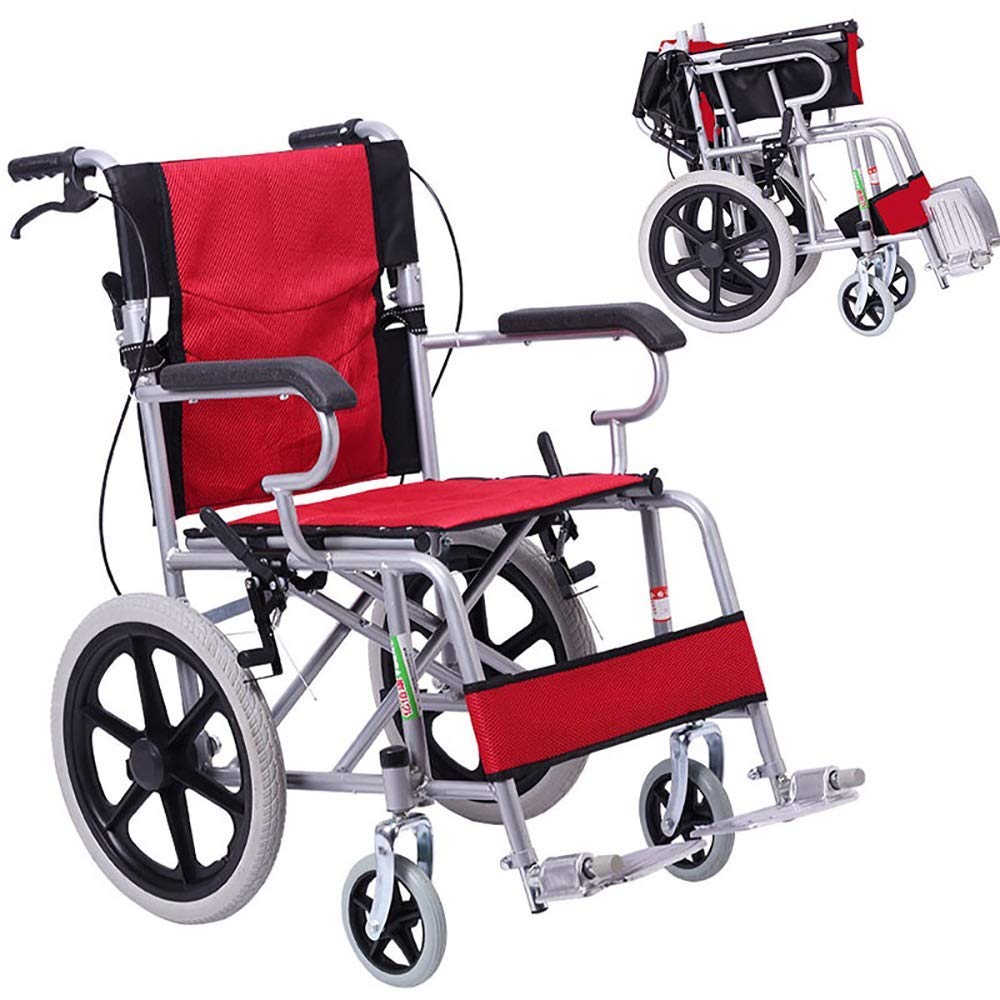 Silla de Ruedas Autopropulsable,Silla de Ruedas Silla de Viaje Portátil Discapacitados Ancianos Silla de Ruedas Manual Ligera/Red