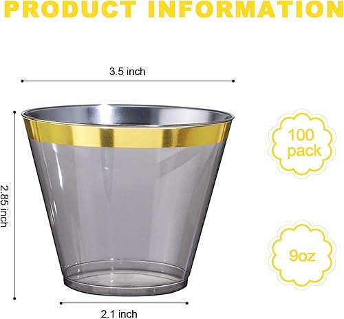 Miniatura 6 de supernal 60 platos de plástico negro, platos barrocos negros y dorados, platos dorados de plástico con 100 vasos de plástico dorados y negros de 9