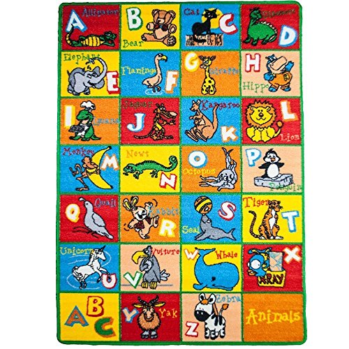 Kids Rug ABC Animals 5' X 7' Children Area Rug - Non Skid Gel Backing (59