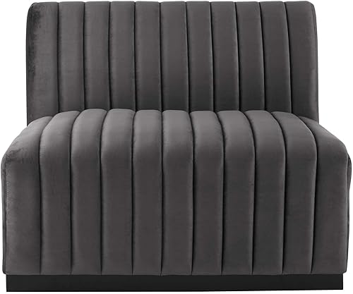 Miniatura 6 de Modway Conjure Channel - Sofá modular tapizado de terciopelo de alto rendimiento sin brazos en negro y gris