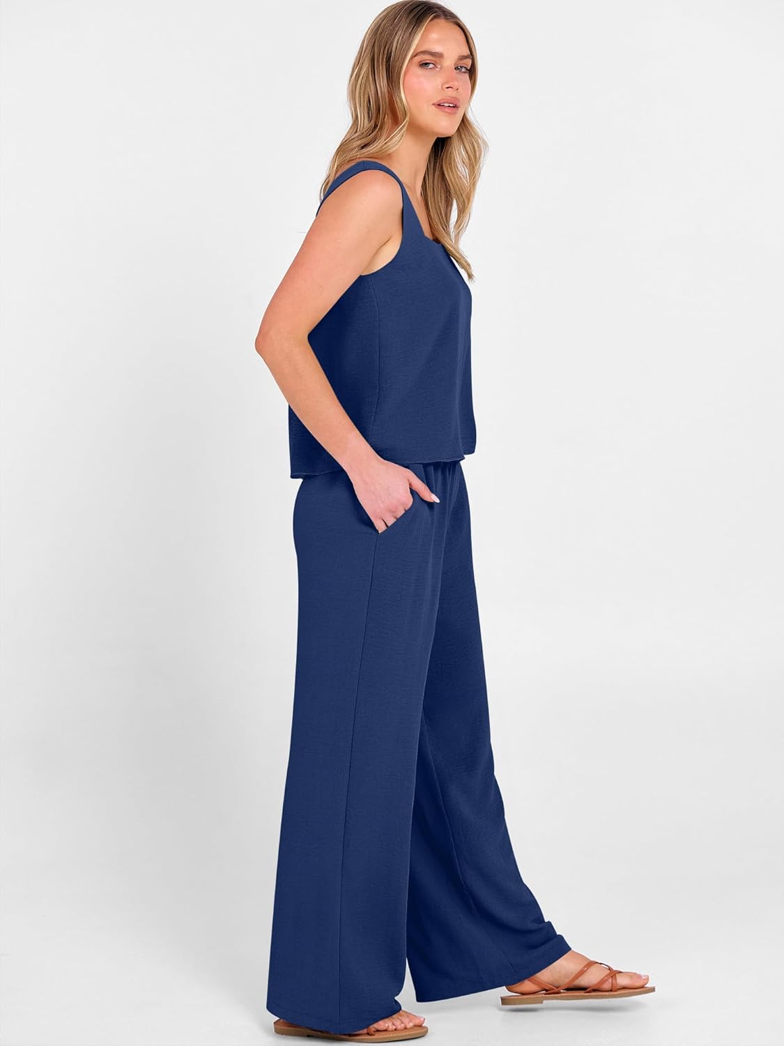 ANRABESS 2 Piece Sets for Women Outfits Lounge Matching Casual Travel Wide Leg Pants Crop Top Summer Vacation Beach Clothes - Image 2