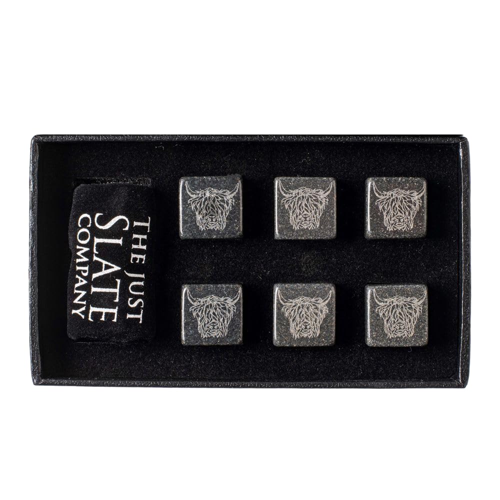 Selbrae House Scottish Set of 6 Highland Cow Engraved Whiskey Stones