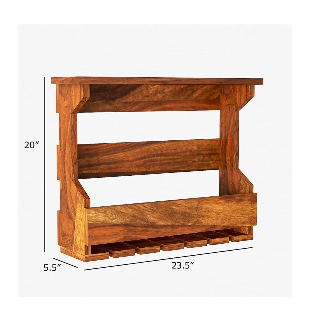 RSFURNITURE Wooden Wall Mounted Wine Rack with Glass Holder, 23.5 x 20 x 5.5 inches, Solid Wood Bar Cabinet for Home Storage 1