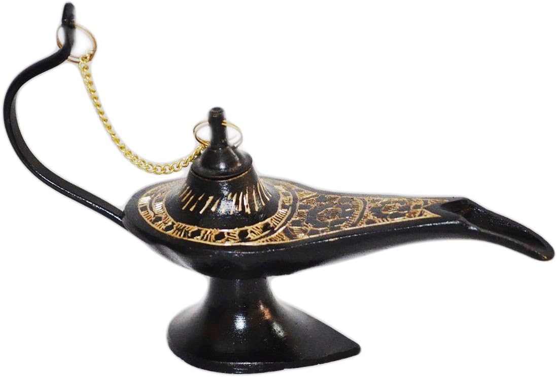 Zap Impex Brass Aladdin Genie Lamps: Fragrance Burner, Aladdin Magic Chirag / Decorative Brass Chirag, Collectibles (6 ", Black Base Golden Meenakari)