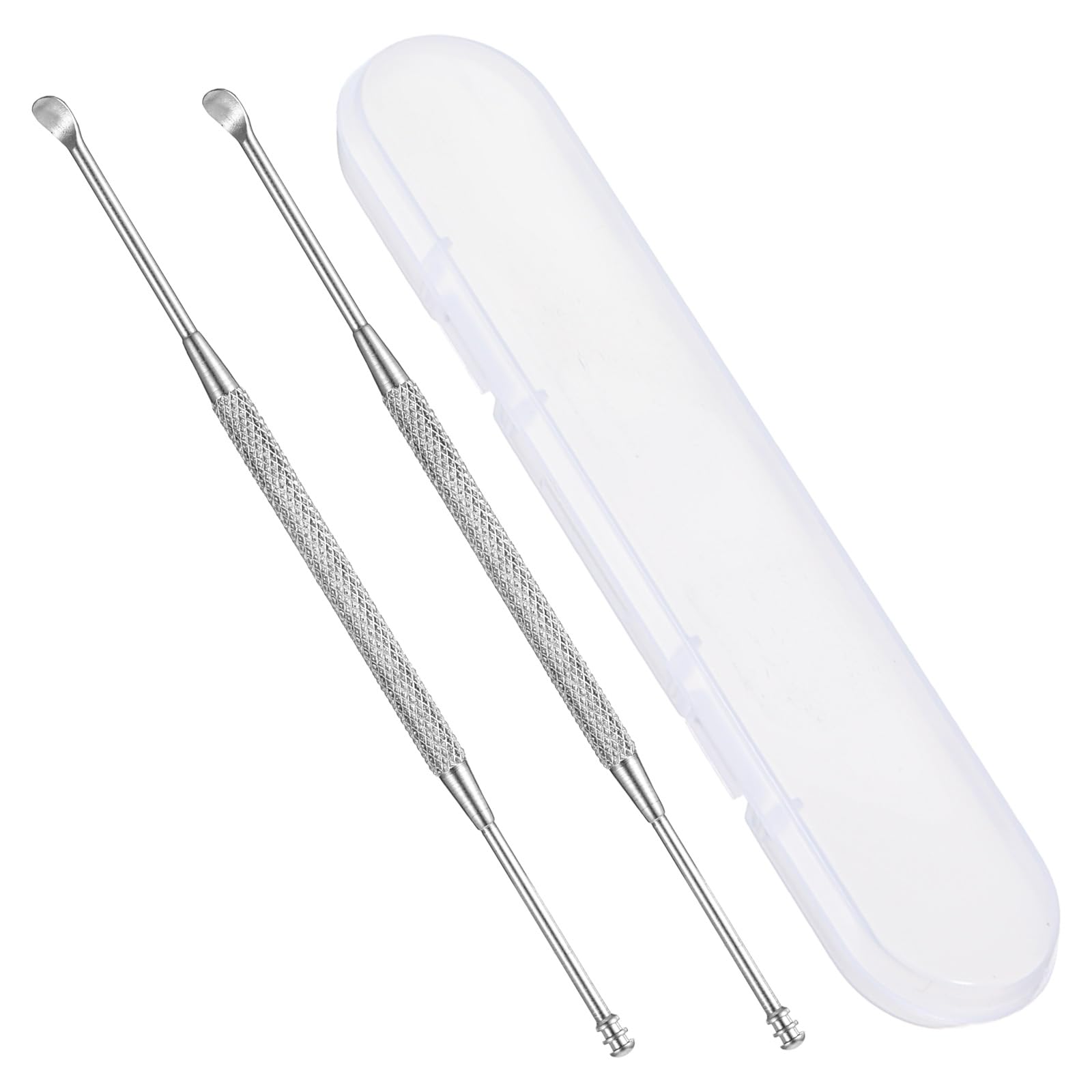 2 Pack Stainless Steel Ear Wax Removal Tool Ear Pick Spoon Cleaner with Storage Box Portable Ear Scraper