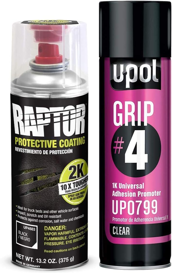 UPOL Raptor 2K Black SprayOn Truck Bedliner Aerosol Grip Adhesion Kit 4883 + 799