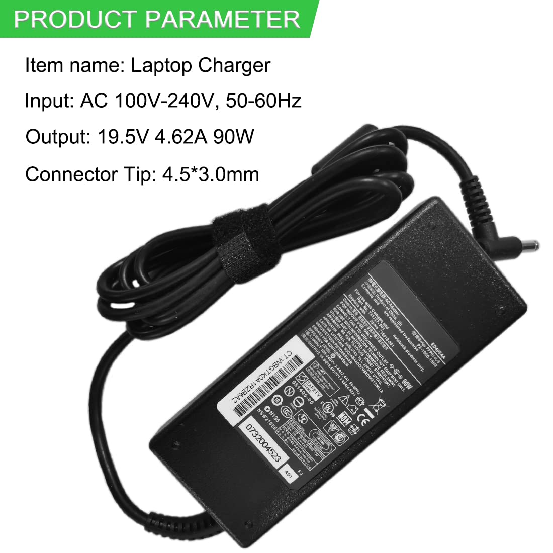 Bloc D'alimentation 65W 18.5V Pour HP - Remplace 391173-001, PA-1900-18H2 - Neuf - Long Câble 2m