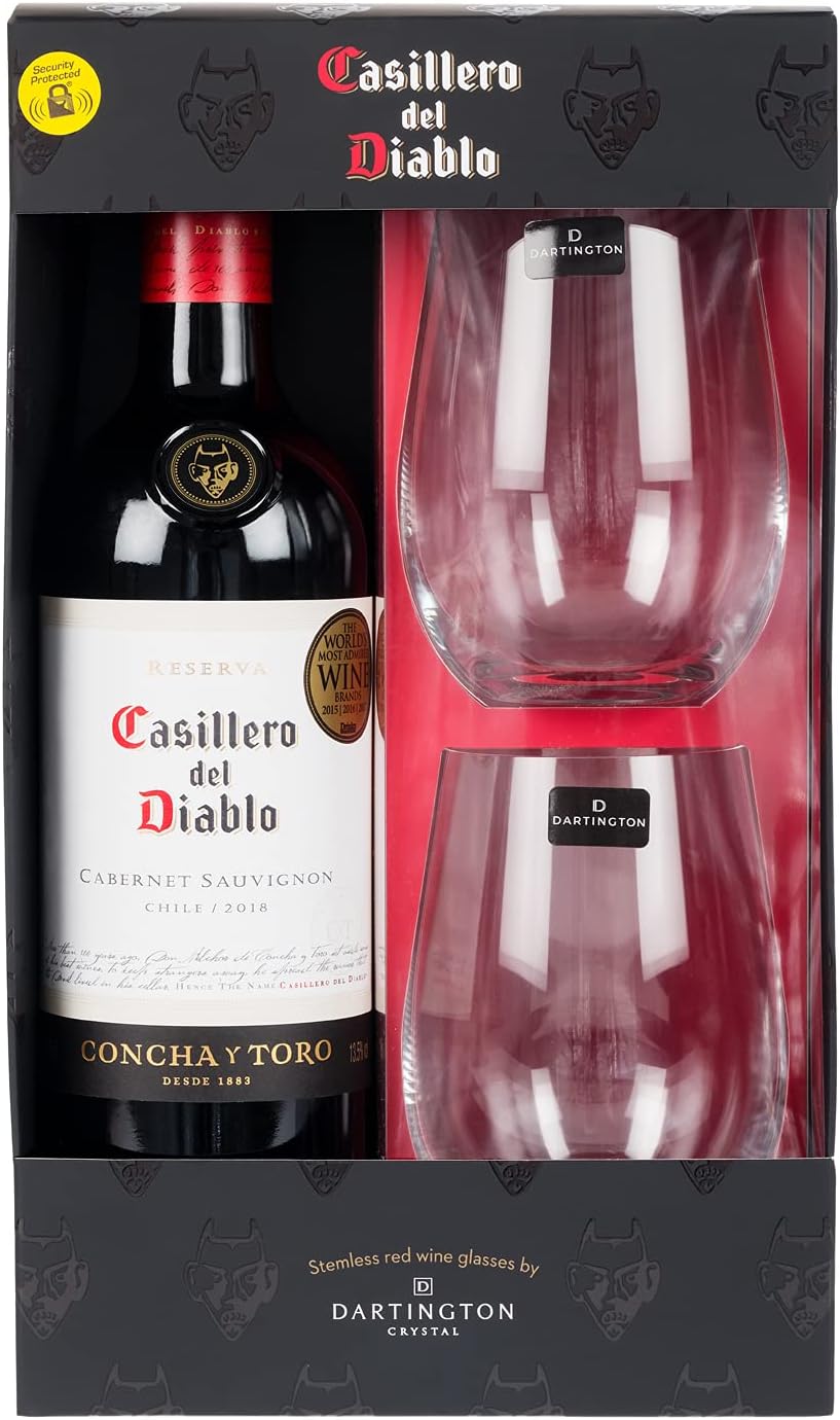 Casillero del Diablo Wine & Dartington Stemless Glasses Gift Set by