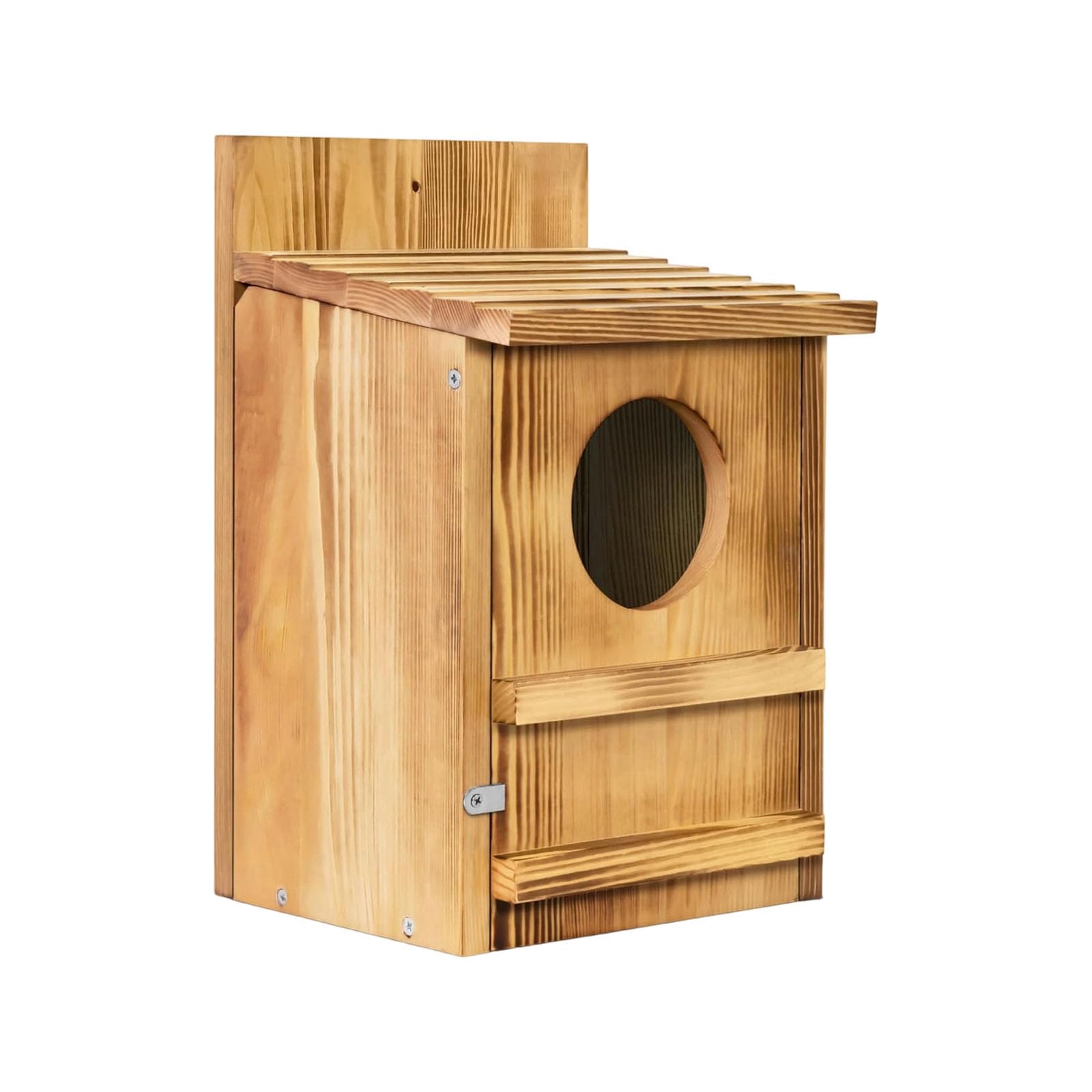 Mangiatoia per uccelli in legno con supporto per albero per decorazione da giardino all'aperto, casetta per gufi, per osservare gli uccelli selvatici