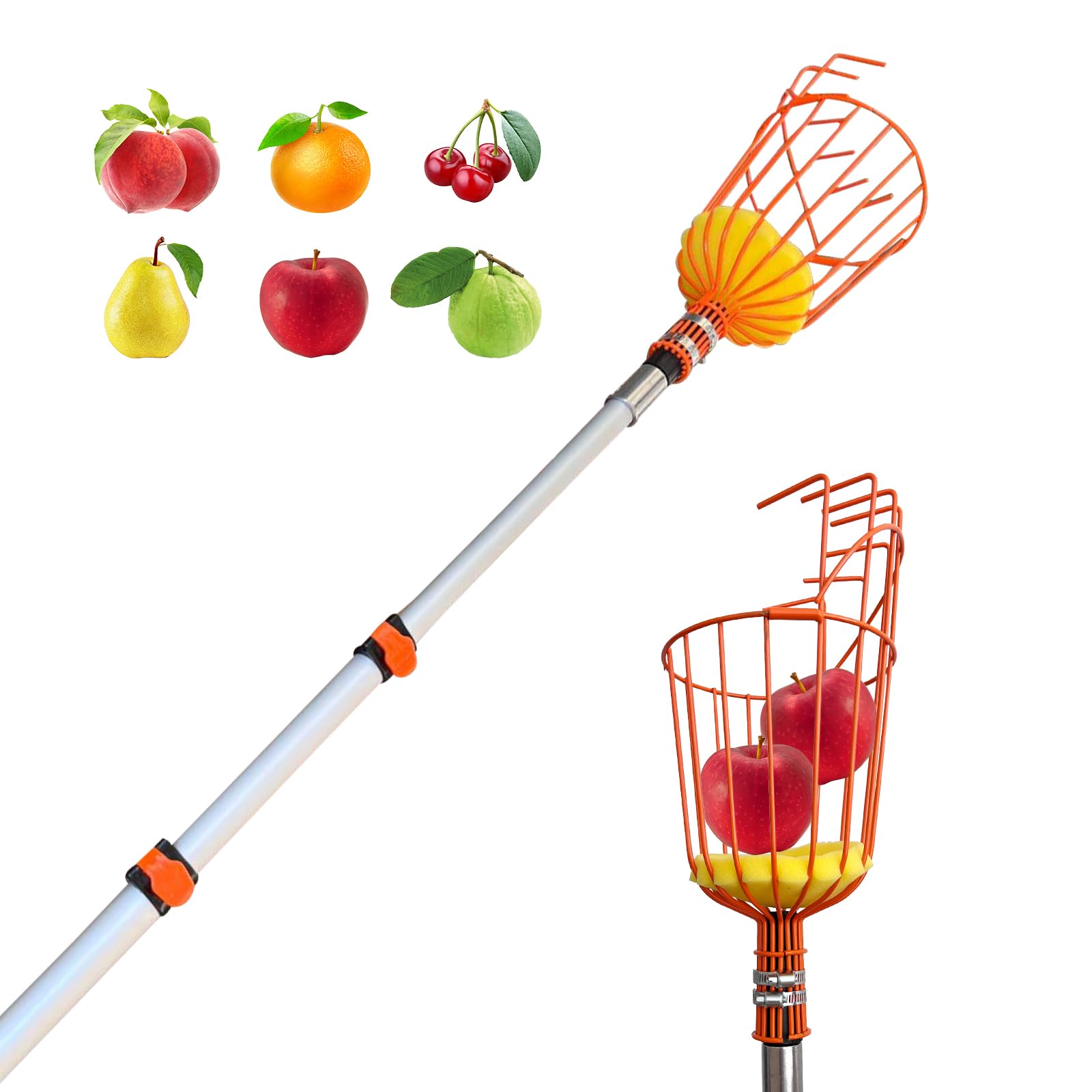 18 FT Picker with Telescoping Extension Pole, Reach Aluminium Telescoping Pole, Telescopic Fruit Tree Picker Tool for Picking Orange Mango Avocado Lemon Pear
