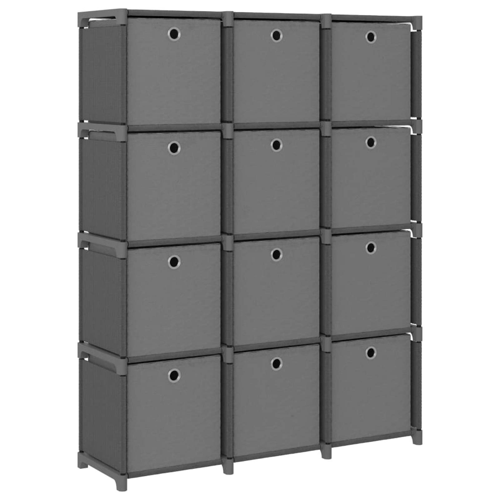 Estantería de 12 Cubos con Cajas Estante de Almacenamiento Armario Modular Estantería Modular Tela Gris 103x30x141 cm