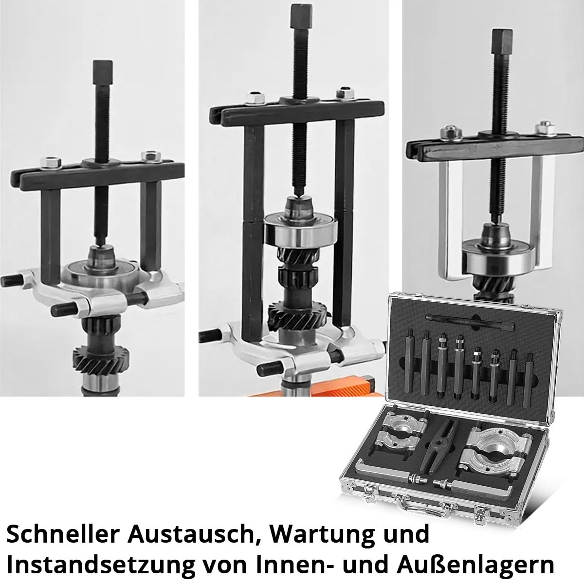STAHLWERK Lagerabzieher-Set 14-teiliger Abzieher Satz | Spezial-Werkzeug zur professionellen Demontage von Innen- und Außenlagern, Zahnrädern, Riemenscheiben, Rotoren oder Kupplungen