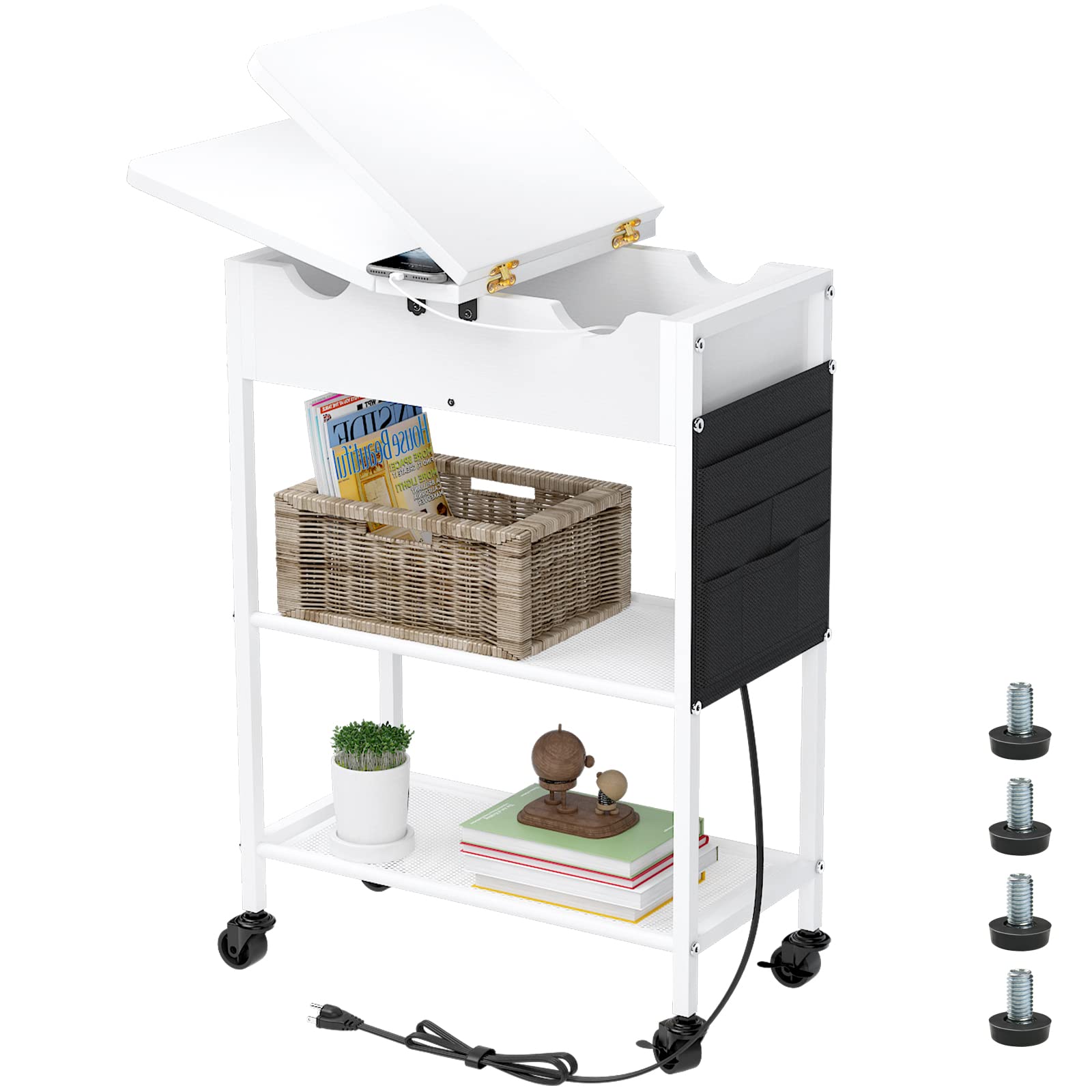Buy Slim Side Table with USB Ports and Outlets, Narrow End Table with