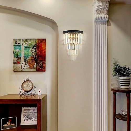 Miniatura 3 de Modernas luces de pared de cristal negro, W11.5 H15.8, 3 luces, apliques de iluminación, lámparas de pared para sala de estar, dormitorio