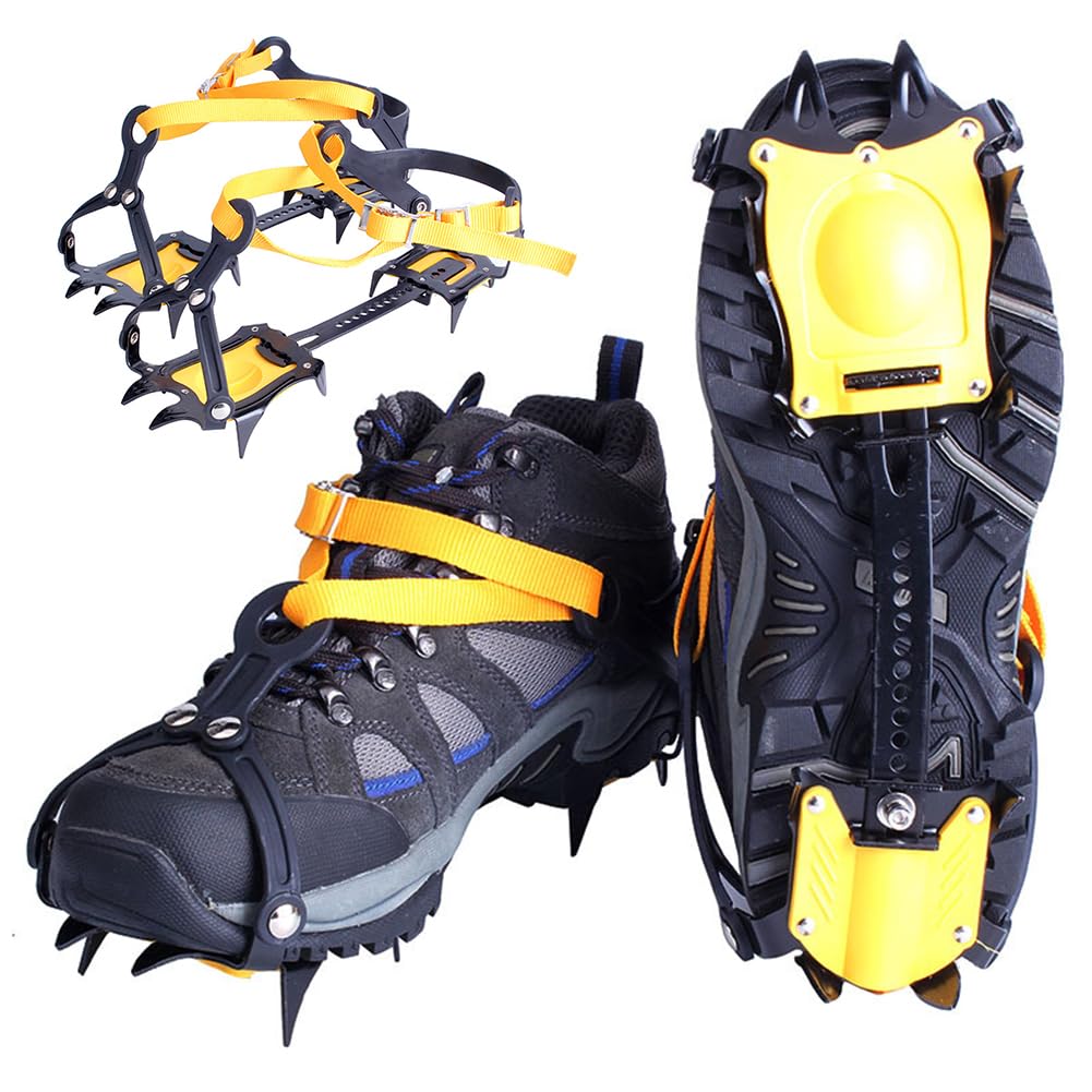 Crampons à Glace, Crampons de Traction, 1 Paire de Crampons d'alpinisme en Acier Inoxydable, 10 Dents, Crampons antidérapants avec Sac de Transport réglable pour randonnée, Escalade