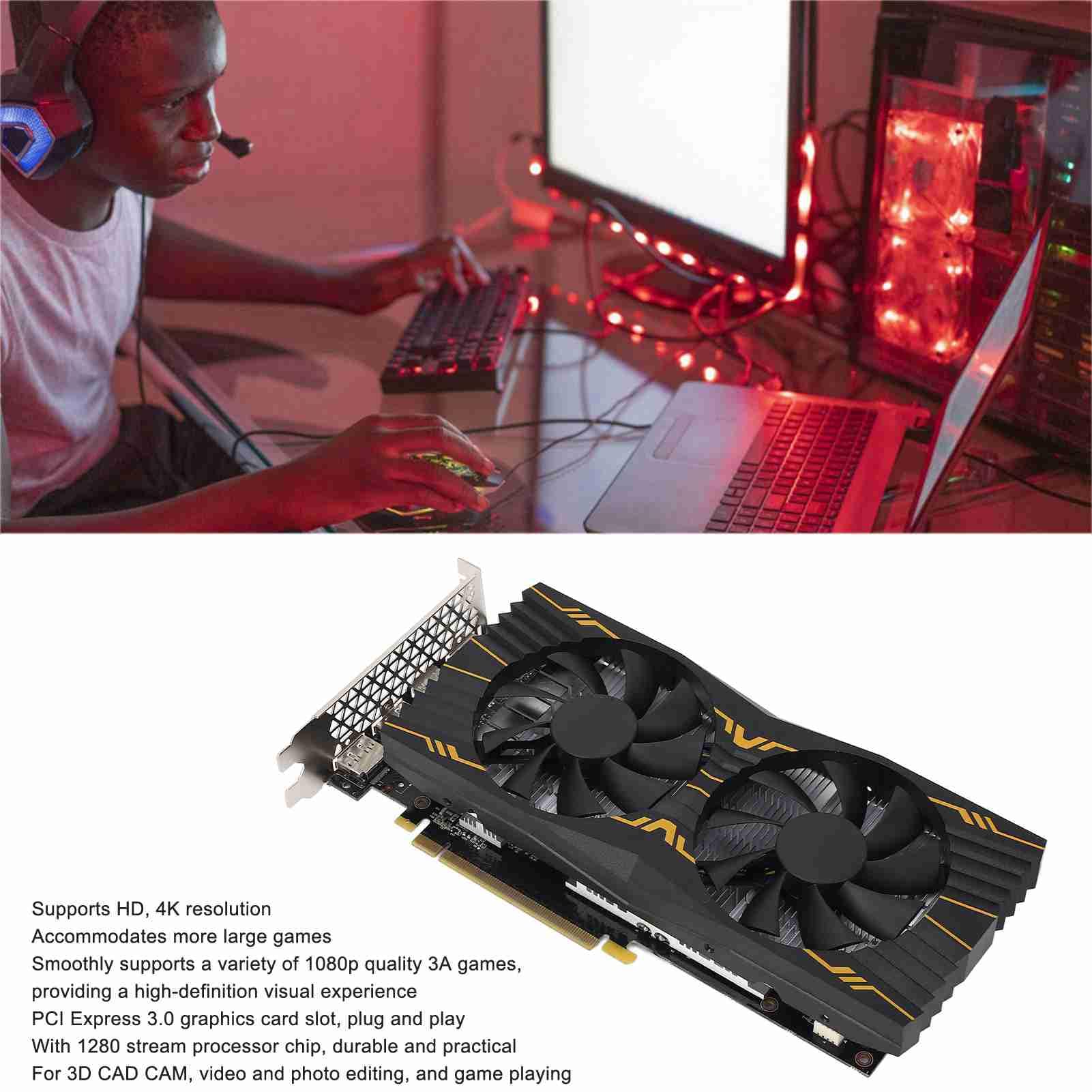 Yctze 6 GB 5 Scheda Aphics da Gioco Porta 192 Bit 3 Interfaccia Multimediale HD GPU PC 4K con 2 Ventole di Raffreddamento Schede Aphics per Computer per PC da Gioco