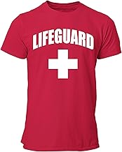 Lifeguard - White and Red Lifeguarding Crew Neck Plain Shirt Unisex Uniform Costume Shirts for Men Women