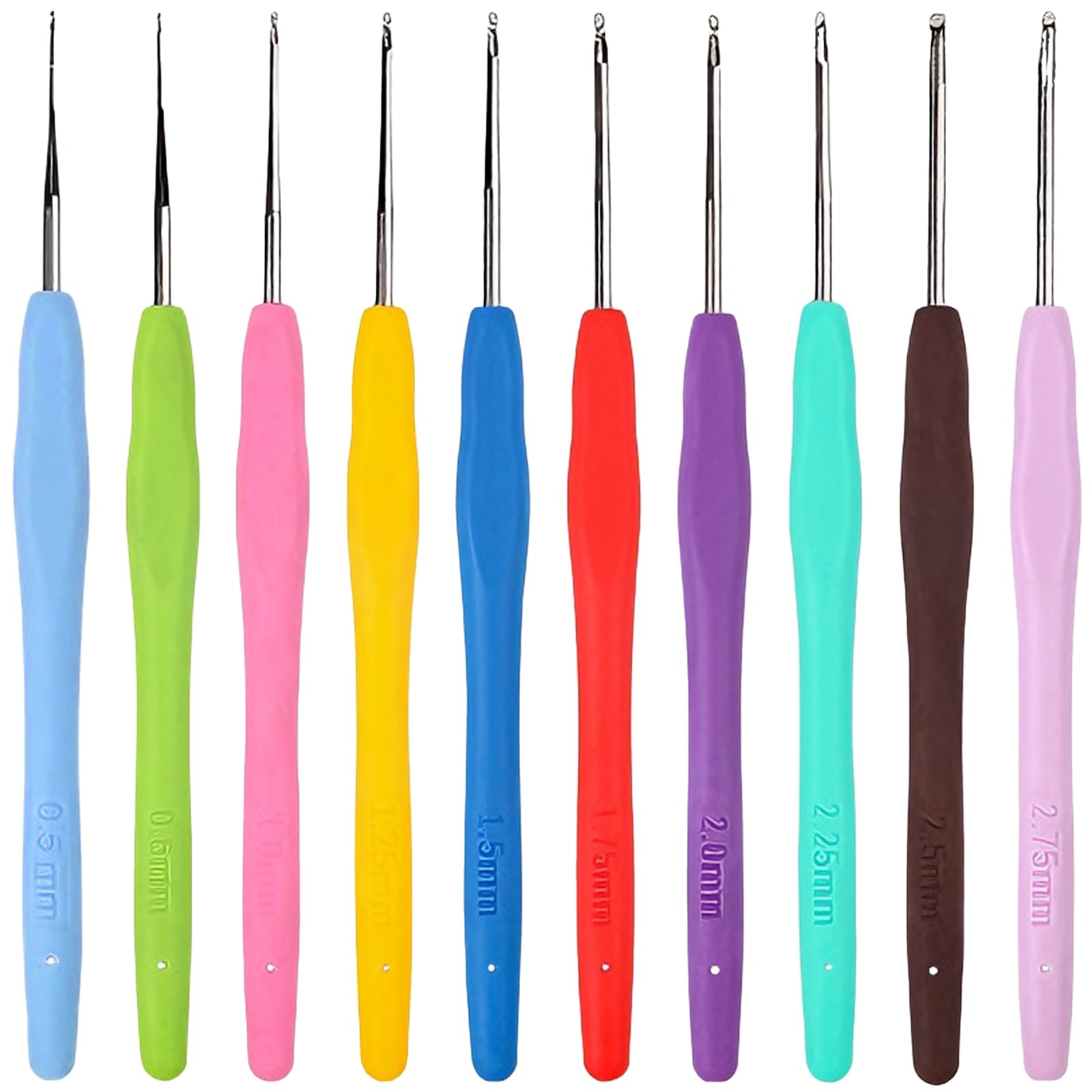 Bamyli 10pcs Crochet Hooks Set & Crochet Needles, Ergonomic Comfort Rubber Knitting Accessories (0.5-2.75mm) for Beginners Adults Lacework DIY