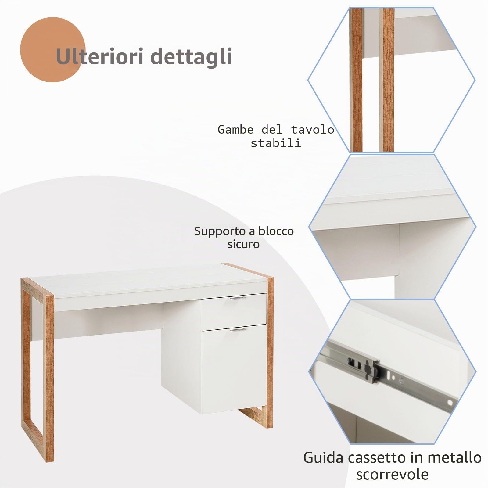 LIFEZEAL Scrivania con cassetti, moderna scrivania per PC, scrivania da ufficio, 112,5 x 50 x 75 cm, scrivania da lavoro per ufficio, studio, soggiorno, scuola
