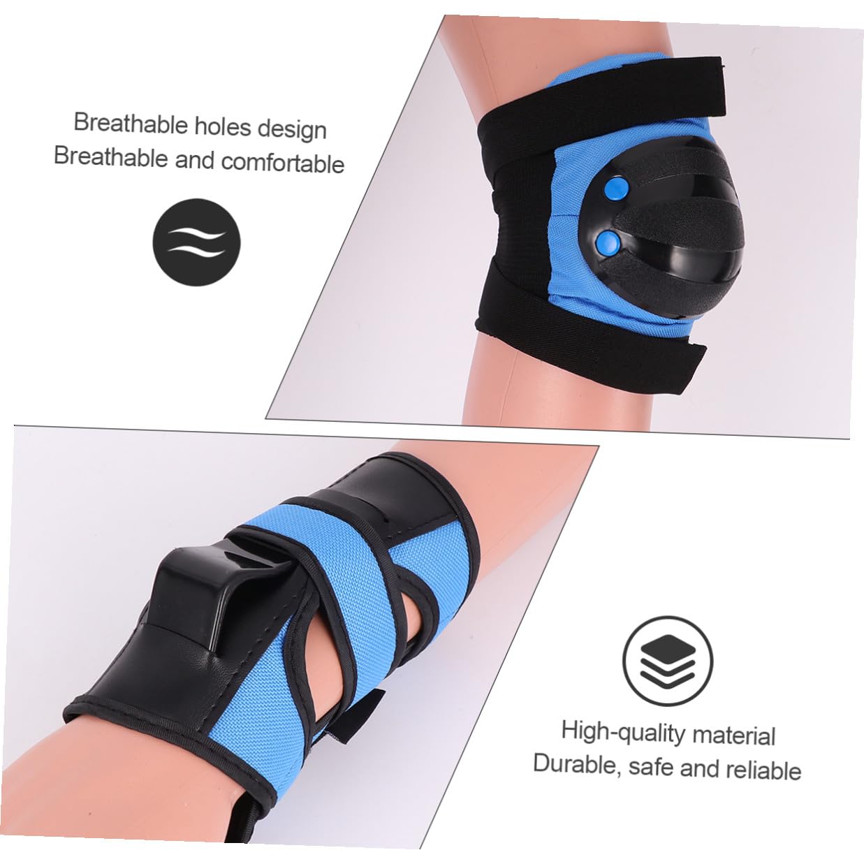 6pcs Ventilated Elbow Pads Protective Gear Set for Outdoor Activities | Polyester Oxford Cloth with Pp Shell, Adjustable Elastic Straps, Blue Finish, Fits Youth 15-65kg