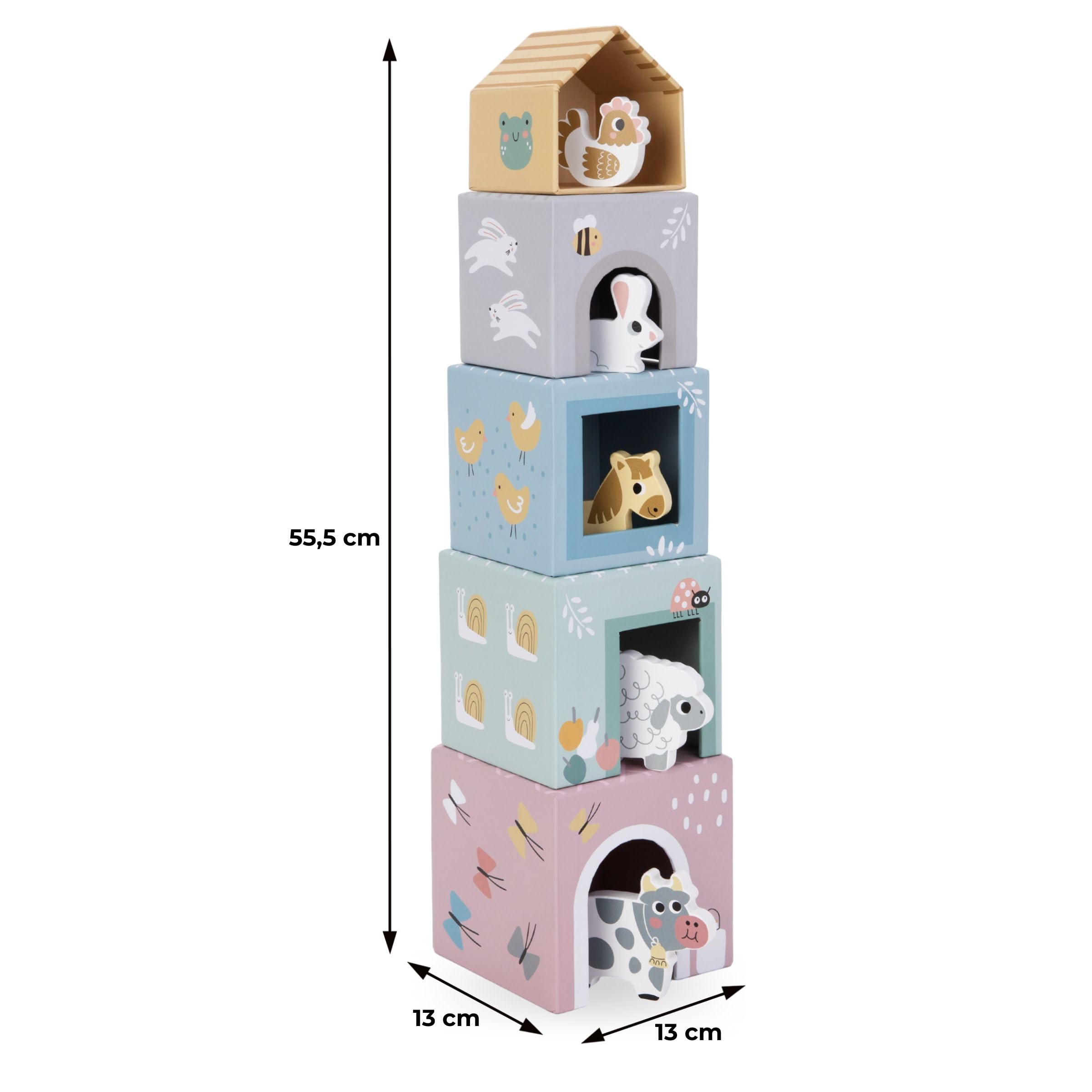 Mamabrum, Tour En Bois - Trieur De Formes Numéros Alphabet Animaux, 5 Cubes En Bois, 5 éléments Avec Formes Géométriques Tour D'empilage Avec Animaux Jouets A Empiler Pour Bebe