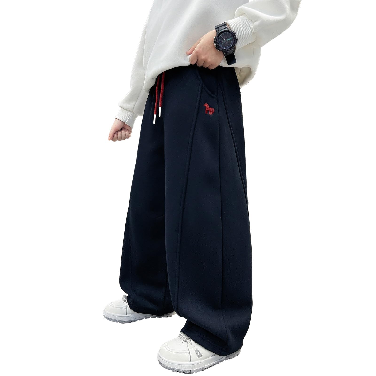 Pantaloni della tuta larghi a gamba aperta per ragazze e ragazzi, in pile atletico, comodi, a gamba larga, casual, con fondo aperto, gamba dritta, pantaloni larghi con tasche, vestibilità larga