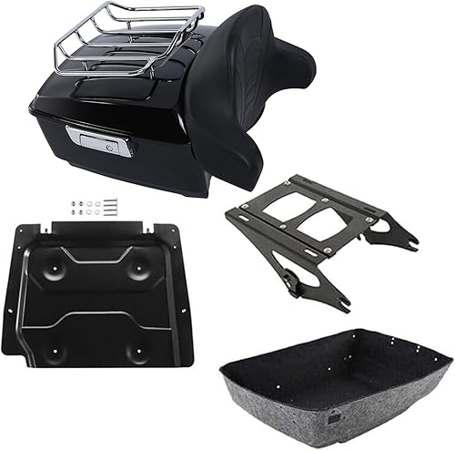 TCT-MOTORPARTS Almohadilla para maletero King Tour Pack color negro mate con placa de montaje para Harley Tour Pack Road Glide, Road King, Street