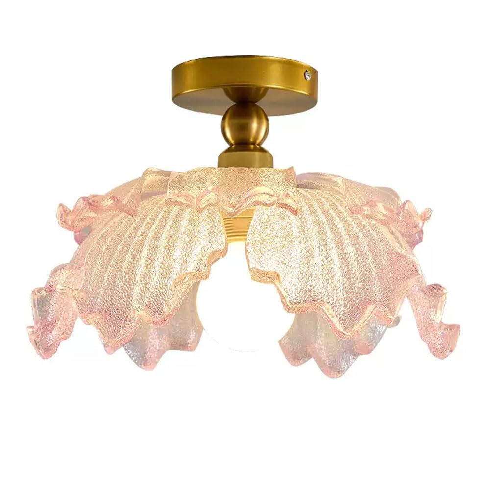 YGZPALH Hallway/Balcony Flush Mount Fixtures Ceiling Light Simple Pink Floral-Shaped Design Scandinavian Light Fixture Creative Glass Cloakroom Light for Indoor Cafe Loft Bedroom Corridor - 13.7inch
