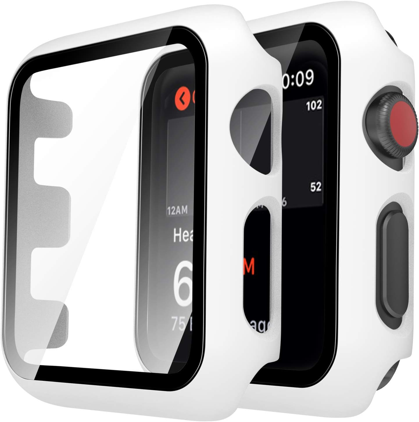 Tauri 2 Pack Hard Case Compatible for Apple Watch Series 3 2 1 38mm Built in 9H Tempered Glass Screen Protector Slim Bumper Touch Sensitive Full Protective Cover Compatible for iWatch 38mm - White