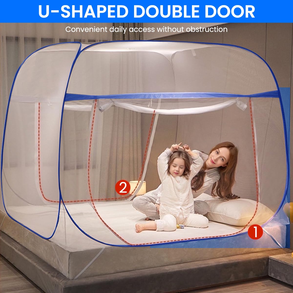 その他 2 Person Mosquito Net 60x235x1000cm HASTHIP® Pop-Up Mosquito Net Tent for Double Size Bed, Dual Zip