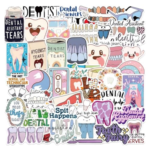 Baokuan 50 Pegatinas Lindas para Dentistas con Dientes para Botellas De Agua, Divertidas, para Ordenador Portátil, Equipaje, Álbumes De Recortes, Niños, Adolescentes, Niñas, Niños, Adultos, Pegatinas