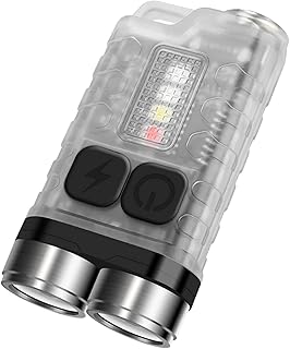 FandyFire Small EDC Flashlight, 900 Lumen Super Bright with UV Red Blue Light, Rechargeable Mini Pocket Keychain LED Flash Light with 10 Modes, USB-C, IP65 Water Resistant, Magnet (Transparent)