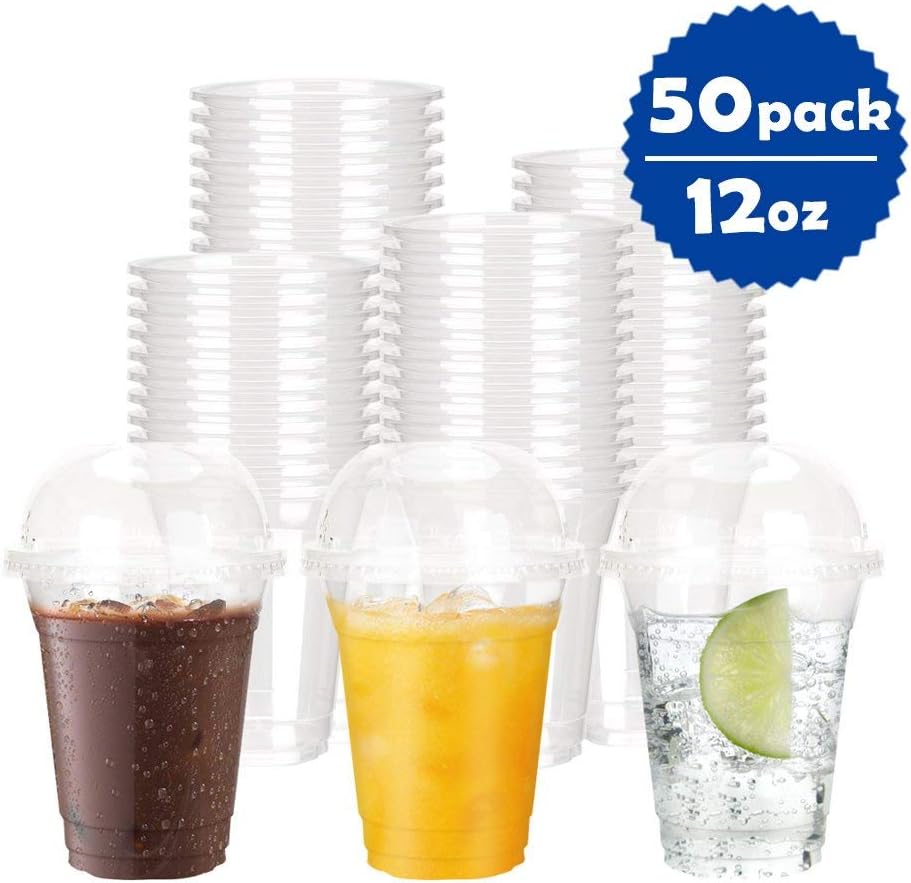 50 Sets 22 Ounce Clear Plastic Cups with Dome Lids - Disposable Cold Hot Drink Party Cups, Polypropylene (PP)