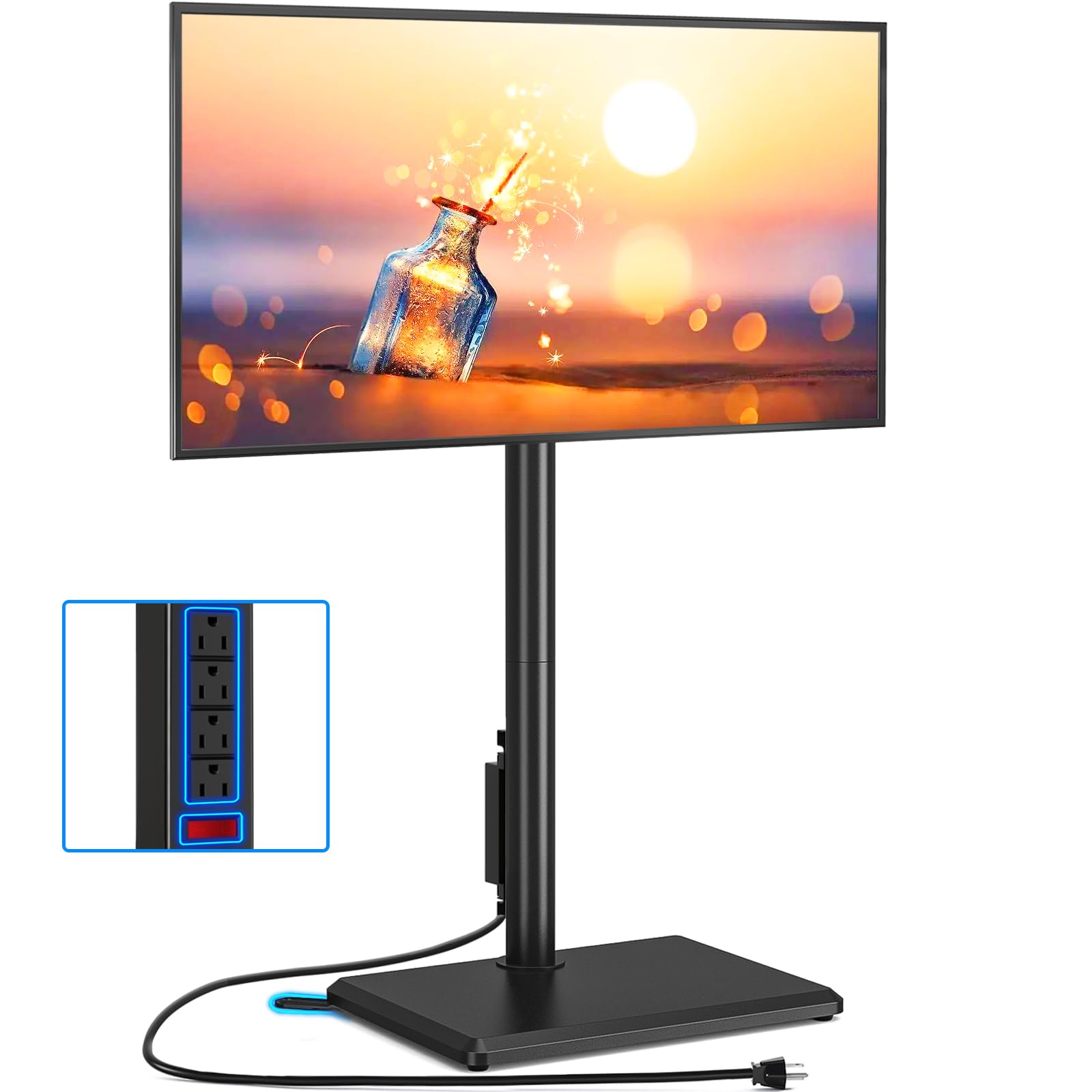 Photo 1 of **stock photo reference**Rfiver Swivel Floor TV Stand with Power Outlet for 32-65 inch TVs, Height Adjustable Tall TV Stand with Wood Base, Hold Up to 88lbs, Saving Space Design for Bedroom, Living Room and Corner