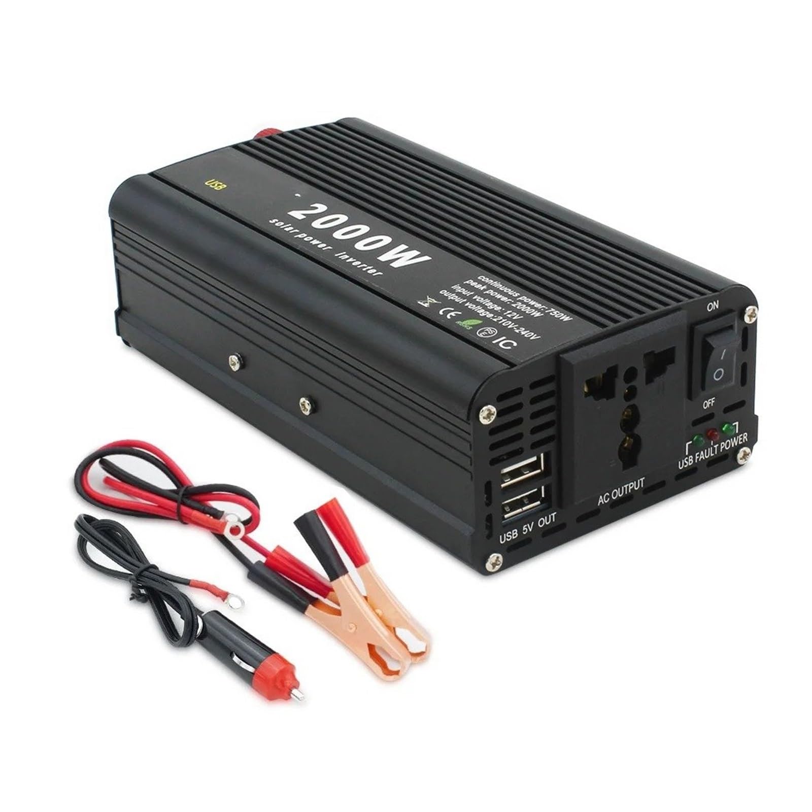 Inversor Corriente Universal para Coche 50 Hz 60 Hz 1500 W 2000 W 2600 W CC 12 V A CA 220 V Adaptador Batería Convertidor(24V,2000W Black,Universal 60Hz)