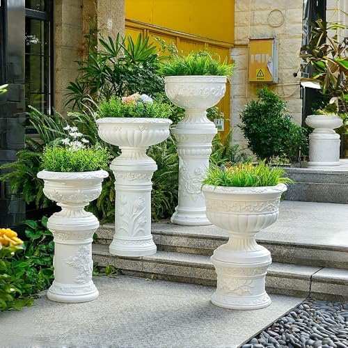 Garden Planter Urns, Elegant Magnesium Oxide Pedestal for Outdoors, Villas, Courtyards, Wedding Decorations, Retro Flower Pots and Stands