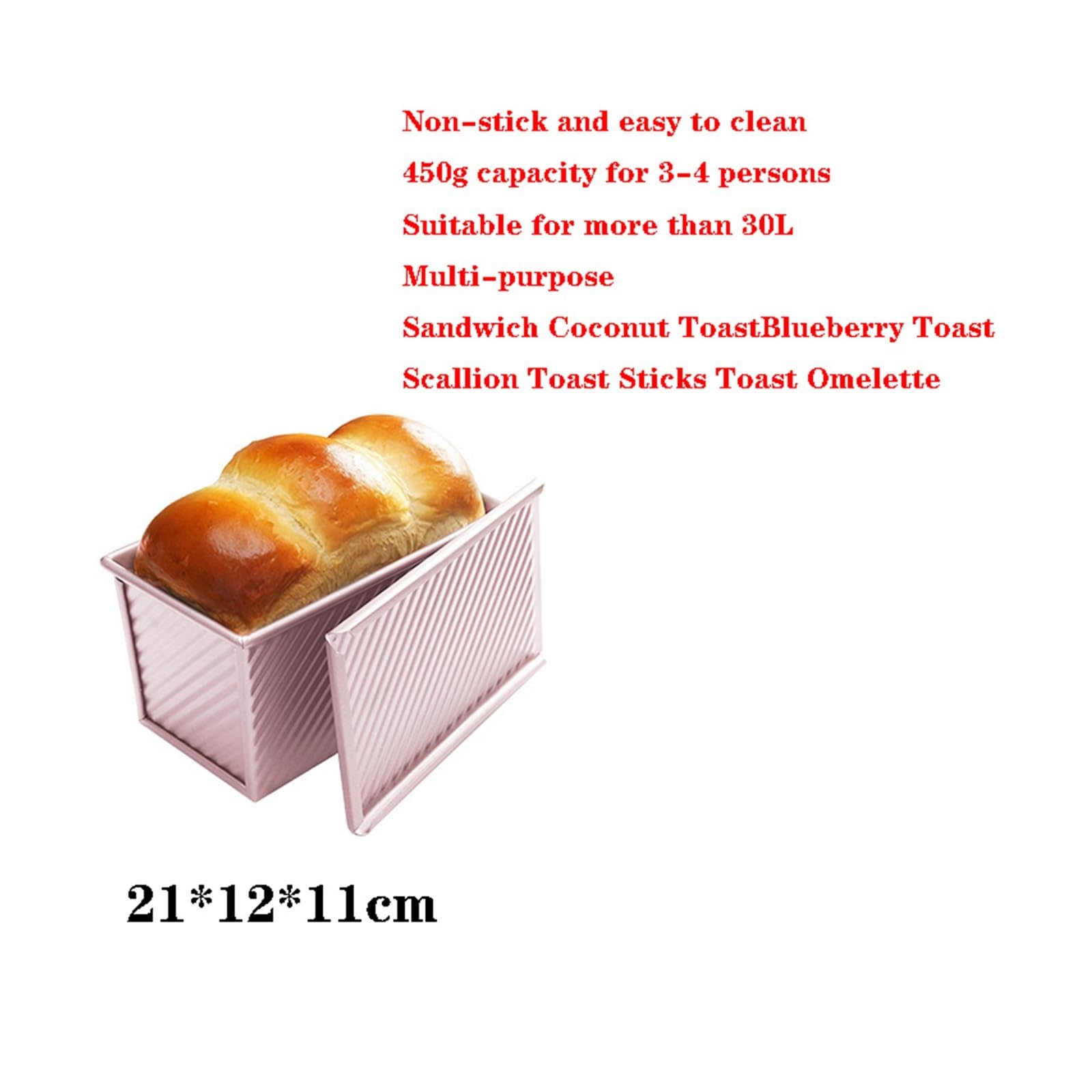 Pull Man Molde for Pan con Tapa, Rectangular, Caja for Tostadas de Pan de Acero al Carbono con Tapa, Antiadherente, Corrugado, for Hornear Pan, Capacidad de Masa de 1 Libra(B)