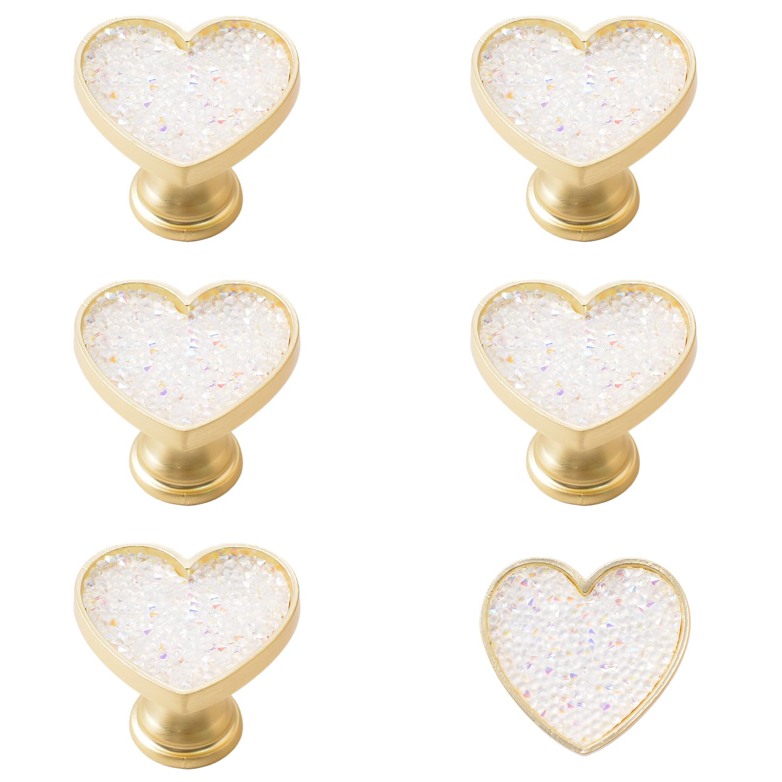 MOROBOR 6PCS Heart Shaped Knobs, Creative Cabinet Drawer Knob Zinc Alloy Single Hole Door Handle for Cabinets Drawer Door Furniture Decorative (White Crystal)