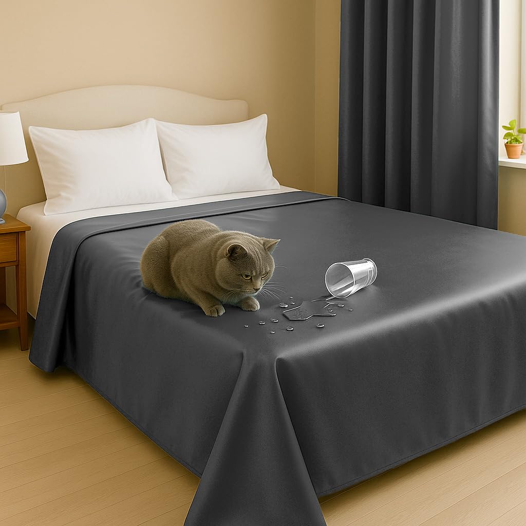 Byour3 – Tagesdecke SUPER wasserdichte Bettschutz Fleckenbeständig für Doppelbett Einzelbett Anti-Schimmel Anti-Tierhaar Katzen Hunde Haustiere Kinder Waschbare Decke (Bleigrau, Queen Size)