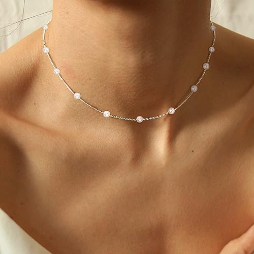 Miniatura 4 de Collar de perlas chapado en oro de 14 quilates en capas, cadena de espiga simple, para mujer, regalos de joyería