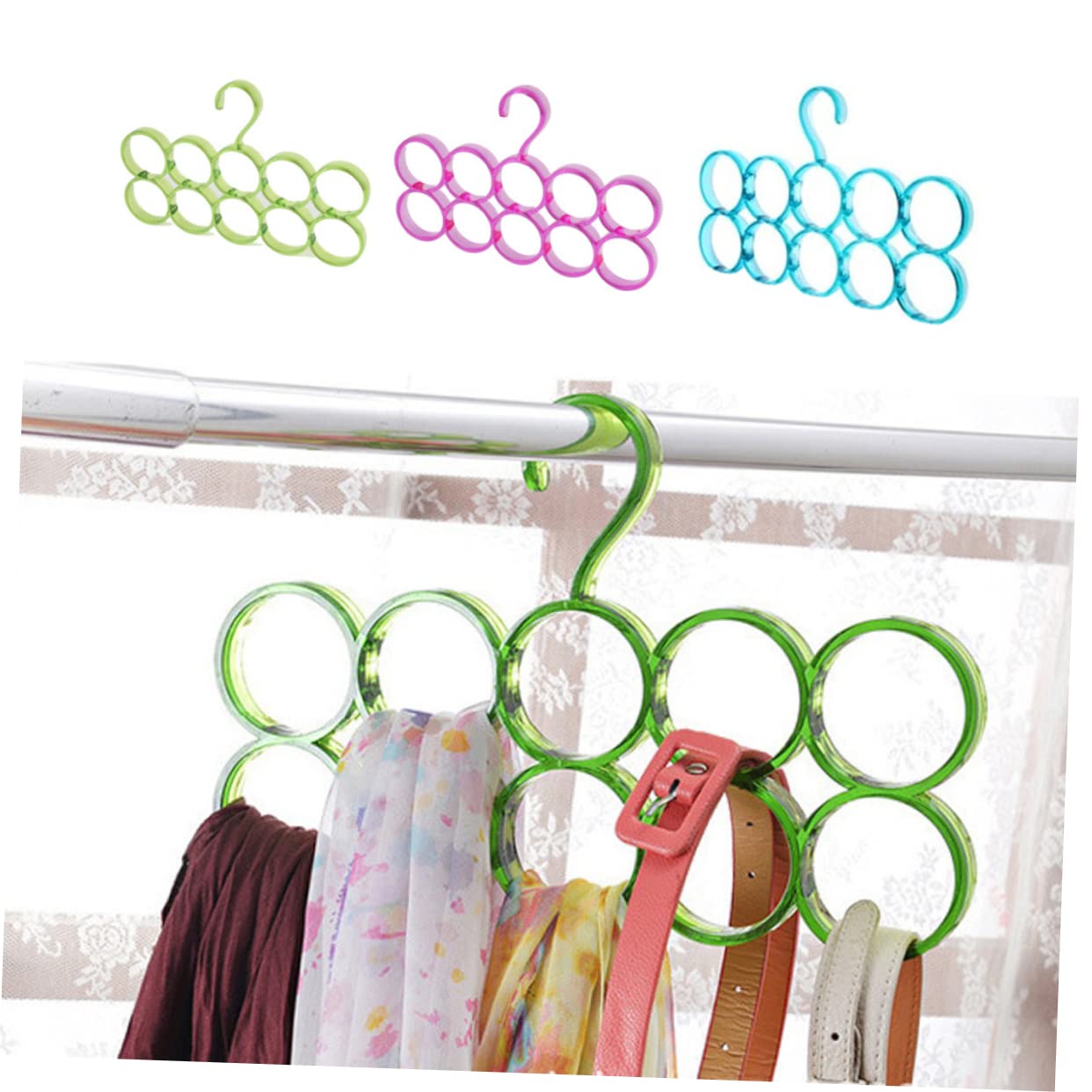 Ciieeo Plastic Coat Hanger 10 Rings Circle Shape Scarf Rack Belt Organizer Bathrobe Holder Space-Saving Red Random