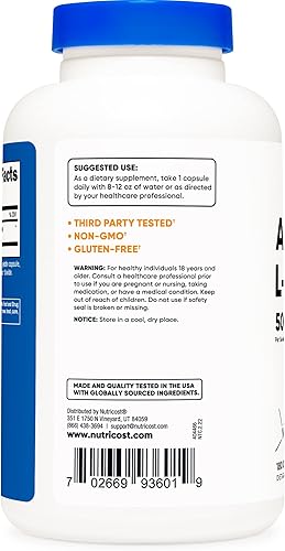 Miniatura 3 de Nutricost Acetil L-carnitina 500 mg 180 cápsulas - Sin OMG y sin gluten