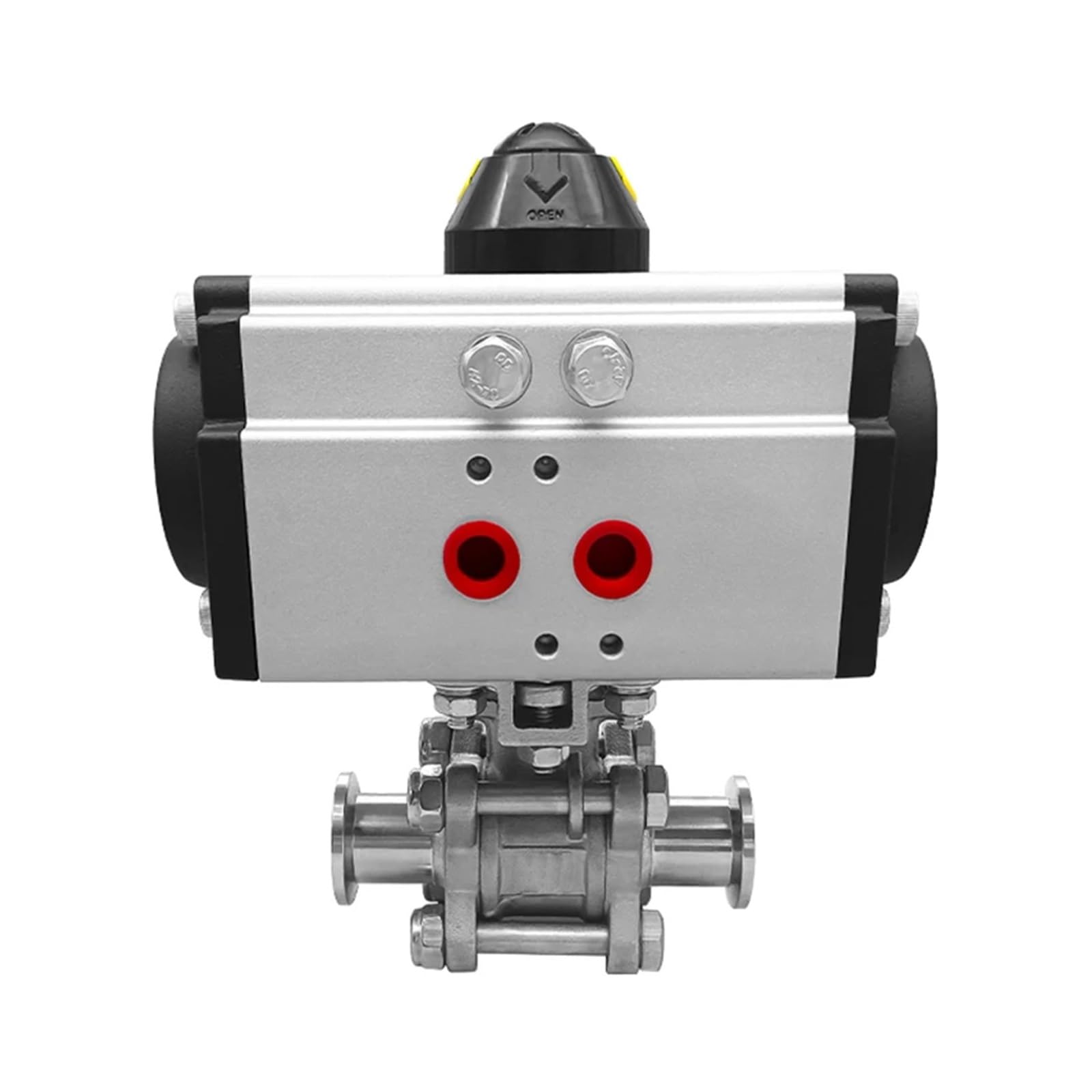 DN15 Stainless Steel Three Piece High Platform Ball Valve Tri Clamp Ferrule Type Ball Valve with Double Acting Cylinder
