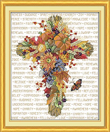Image of Howie's Needlepoint Cross Stitch Kits, 14CT Pre-Printed Pattern Needlepoint Kits, Full Range of Stamped Starter Kits (Cross, 14.2 x 16.9 Inch)