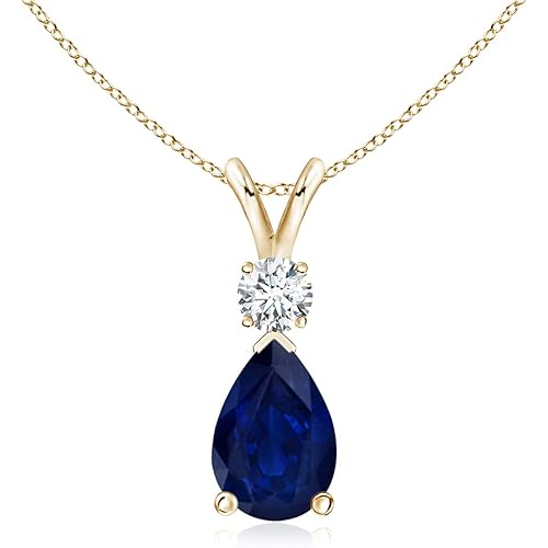 Angara Natural Blue Sapphire Solitaire Pendant for Women | Pear Shape Blue Sapphire Diamond Solitaire Pendant Necklace in 14K Solid Gold/Silver/Platinum | September Birthday, Gemstone Jewellery Gift