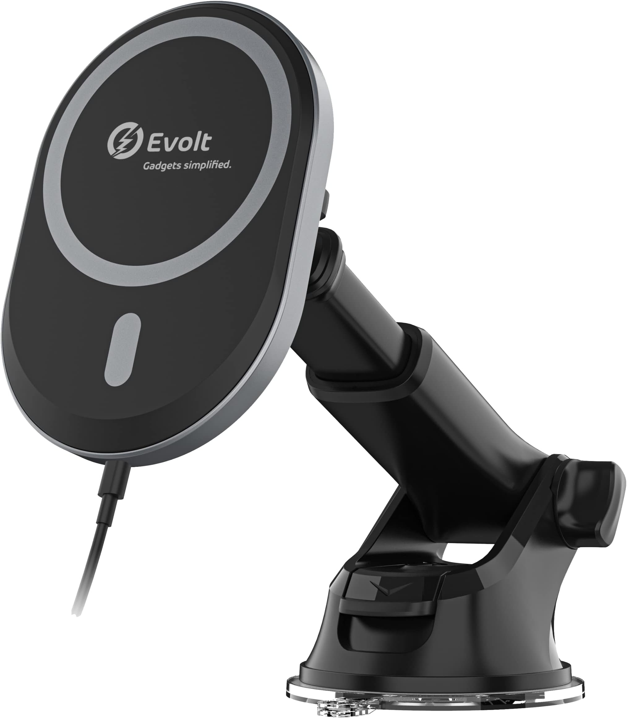 EvoltMCH-200 Magnetic Wireless Charging Car Holder Compatible with iPhone 14/13 / 12 series, Windshield & Dashboard compatible with 1 Type-C to C Cable