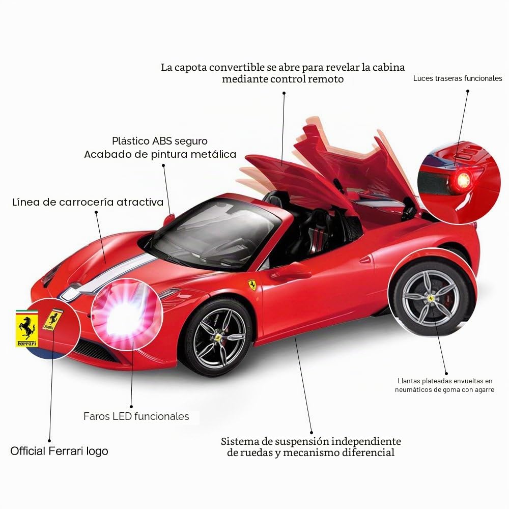 RASTAR Ferrari - Coche de control remoto, 1/14 Ferrari 458 Special A Red Toy Car - Convertible, apertura y cierre automático