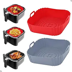 Kit 2 Formas de Silicone Quadrada para Air Fryer, Antiaderente 19x19x5 cm - Forma Cesta Reutilizável de Fritadeira, Forro Assadeira (Cor Sortida) - Premium